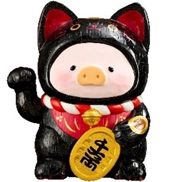 图片 2025 罐頭豬．LuLu  豬招財事務所 18cm仿木雕招財(黑)